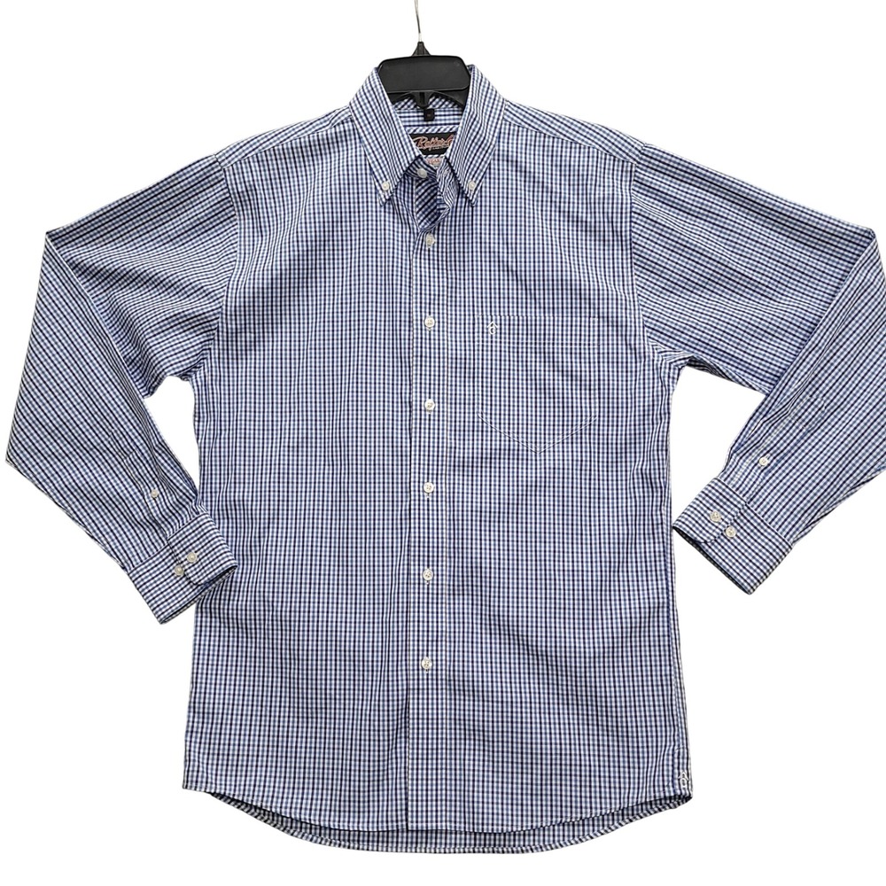 Rafter C Mens Blue Gingham Easy Wear Forty-Five Button Down Western Shirt Medium